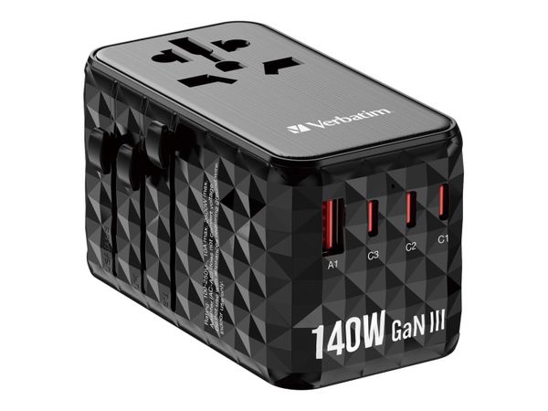 VERBATIM Uniwersalny adapter podróżny UTA-10 GaN III USB-C PD 140W QC 32125