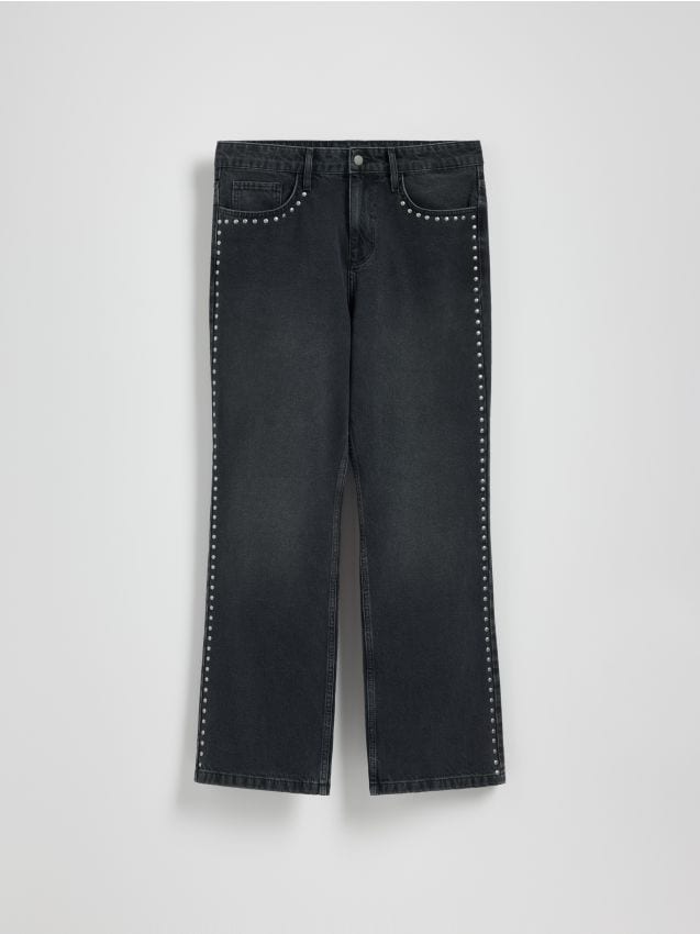 Reserved - Jeansy straight z dżetami - czarny