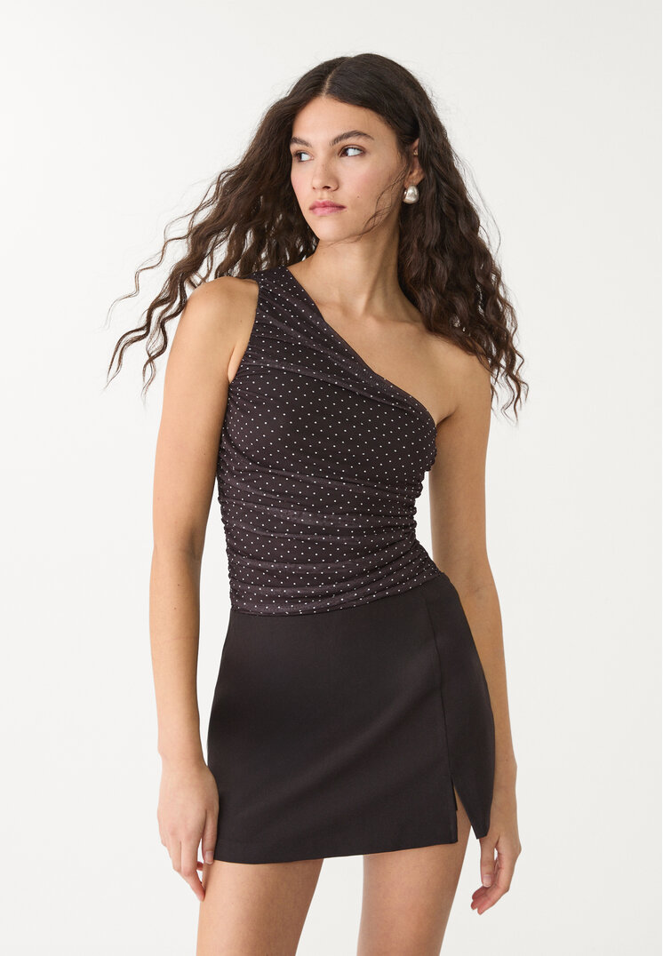 Stradivarius Wzorzyste, drapowane body z tiulu Czarny XS