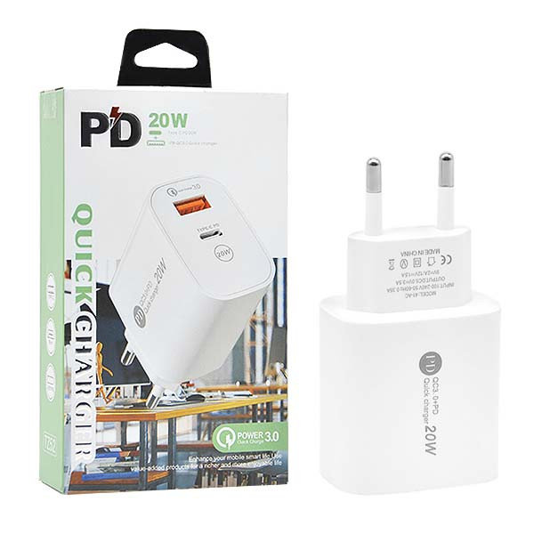 ECOBOX ŁADOWARKA SIECIOWA 20W PD FASTON FAST CHARGER 1XUSB 1XPD BOX USBC SINGLE