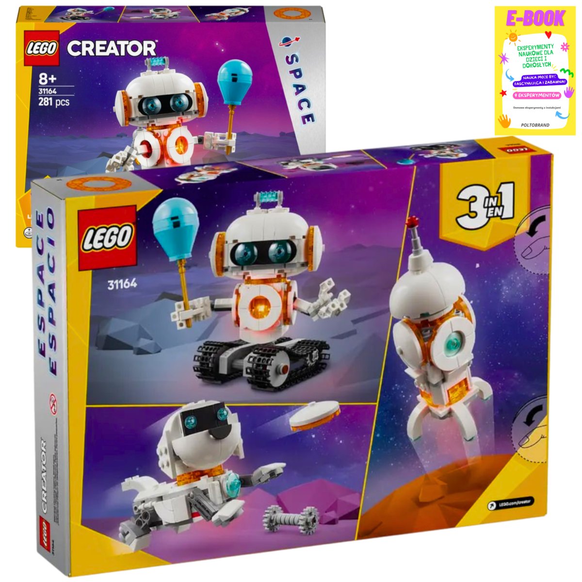 LEGO CREATOR 3 w 1 - KOSMICZNY ROBOT, PIES, RAKIETA 31164 KLOCKI PREZENT + EBOOK