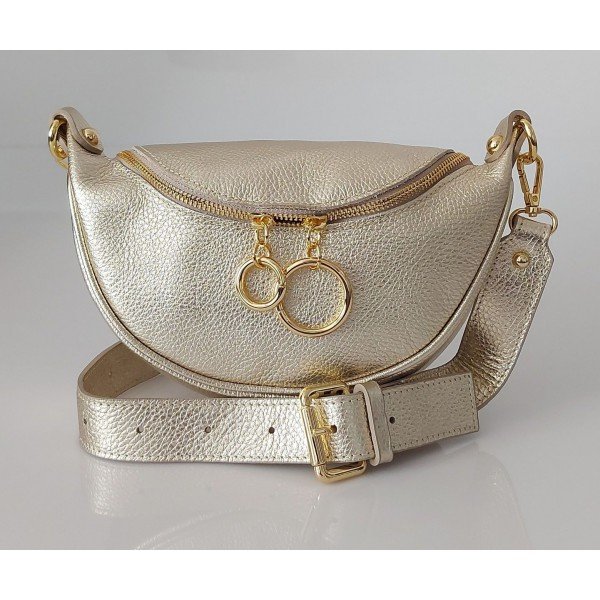 Włoska listonoszka nerka Vera Pelle złote okucia kółka Złota LN633ORO