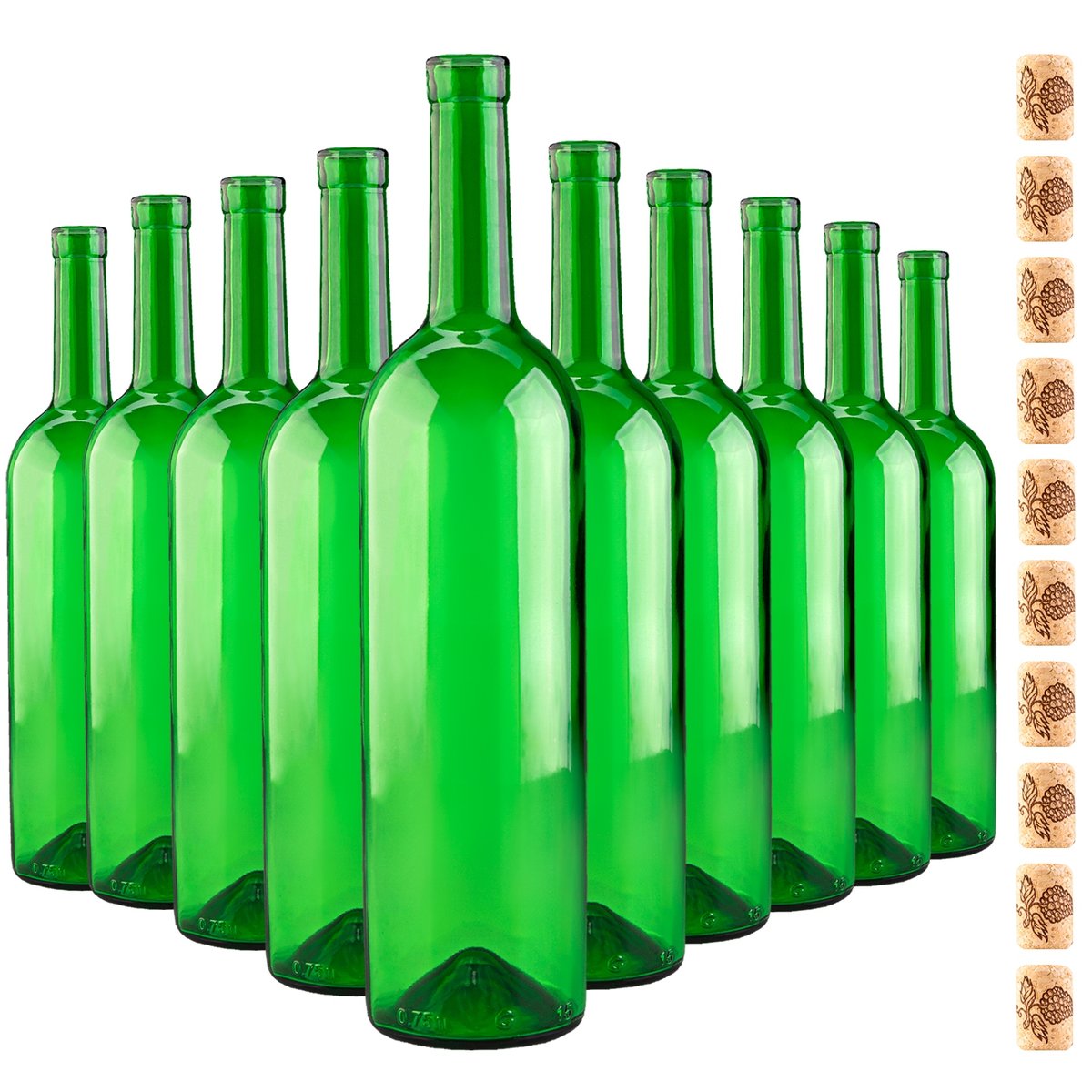 BUTELKI SZKLANE DO WINA BUTELKA NA WINO CYDR BORDEAUX 0,75 L 750 ML + KORKI