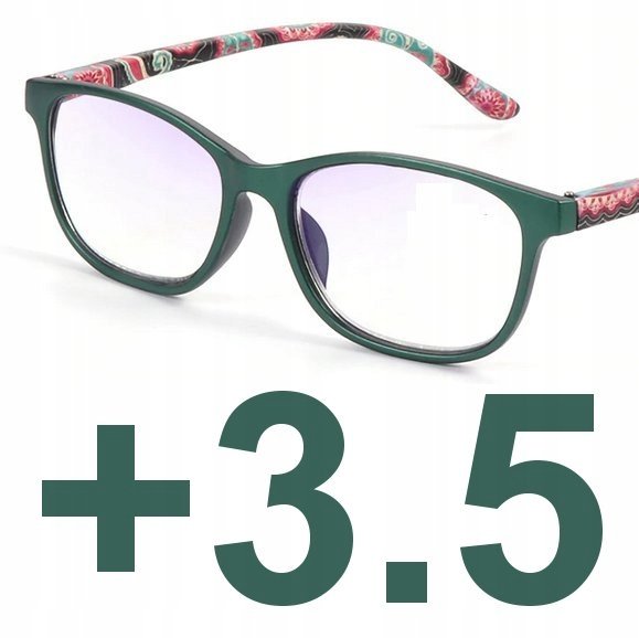 Okulary do czytania kocie damskie zielone +3.5