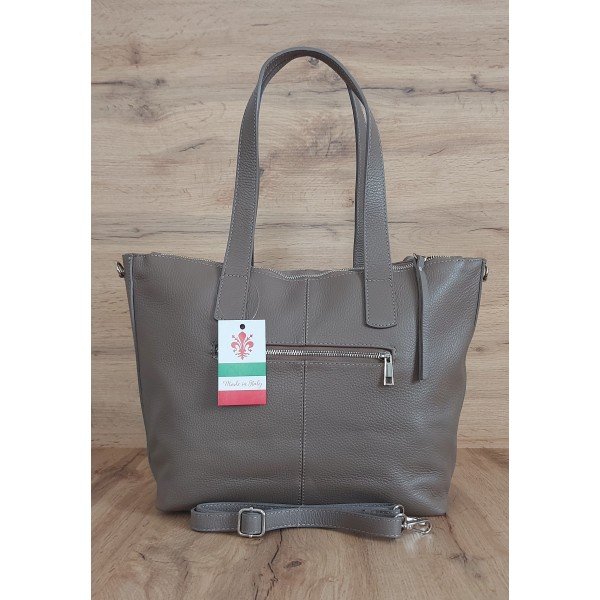 Duża Włoska skórzana torba na ramię mieści A4 trzy komory Vera Pelle Beżowa WA554T