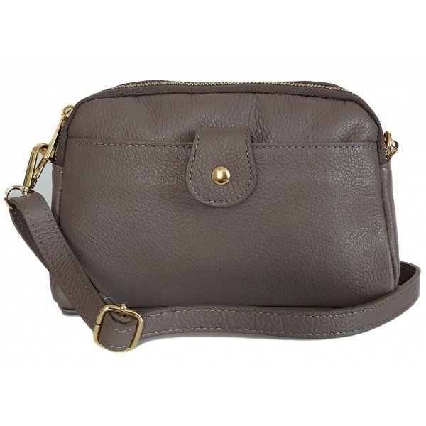 Włoska skórzana listonoszka ,dwie komory złote okucia Vera Pelle Szara VPG38G