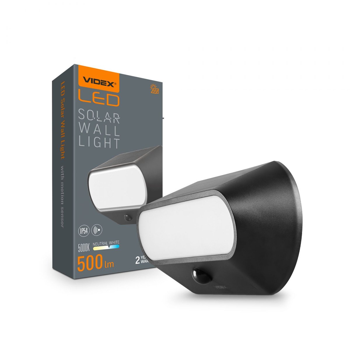 Solarna lampa ścienna z czujnikiem ruchu czarna IP54 5k 500lm