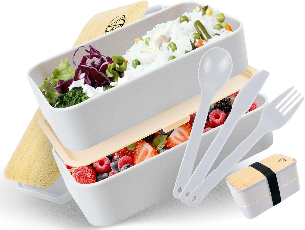 Pojemnik na Jedzenie Bento Box 1200 ml z Zestawem Sztućców Szary
