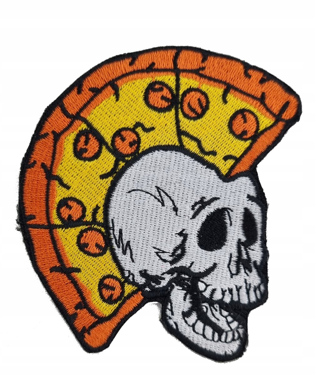 Naszywka tkana termozgrzewalna czaszka czacha pizza irokez punk duza 9,5x7