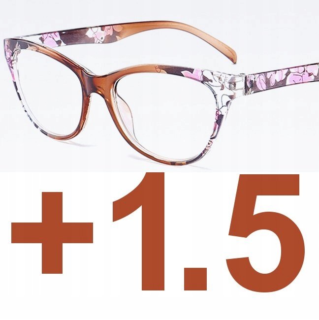 Okulary do czytania kocie damskie brązowe +1.5