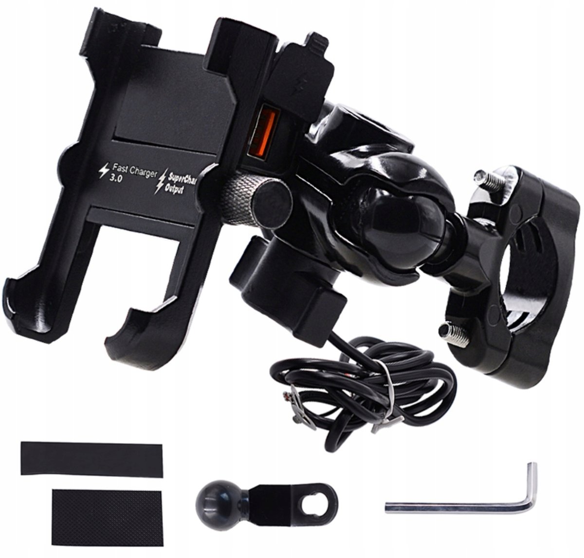 Uchwyt motocyklowy na telefon imadło solidny metal ładowarka 3,4a qc 3.0