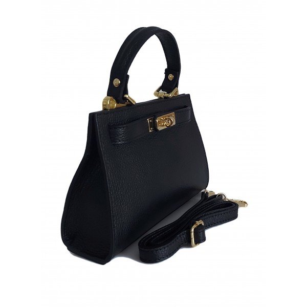 Włoska torebka listonoszka , kuferek Vera Pelle złote okucia skóra BERK221N