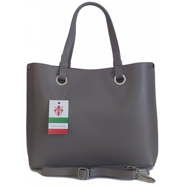Duża Włoska skórzana torba Shopper bag trzy komory na ramię mieści A4 ,Vera Pelle Szara VOM65G