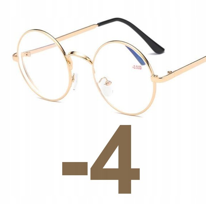 OKULARY KOREKCYJNE okrągłe złote -4
