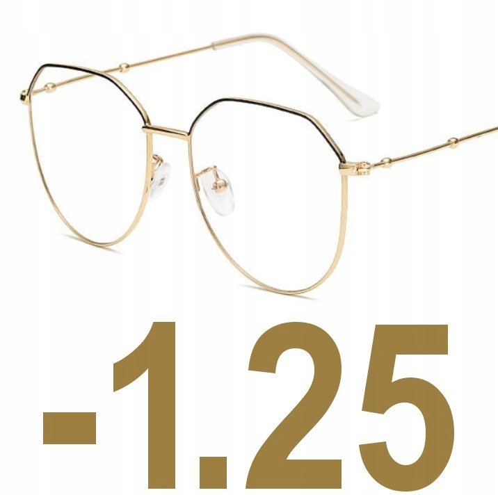 Okulary korekcyjne złoto-czarne ładne metal -1.25