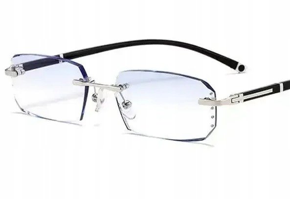 OKULARY KOREKCYJNE plusy srebrne czarne z cyrkoniami ładne metal +2