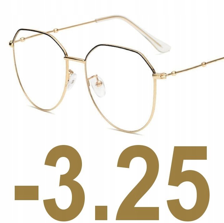 Okulary korekcyjne złoto-czarne ładne metal -3.25
