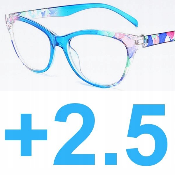 Okulary do czytania kocie damskie niebieskie +2.5
