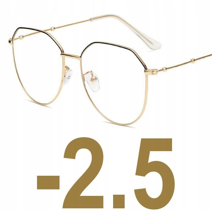 Okulary korekcyjne złoto-czarne ładne metal -2.5