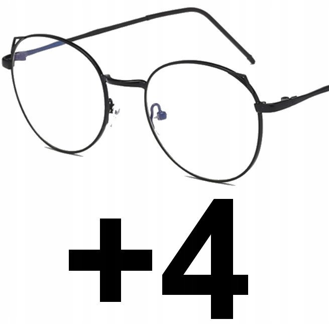 Okulary czarne korekcyjne plusy kocie uszy +4