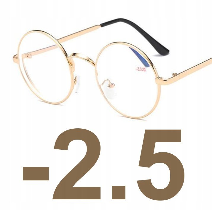 OKULARY KOREKCYJNE okrągłe złote -2.5