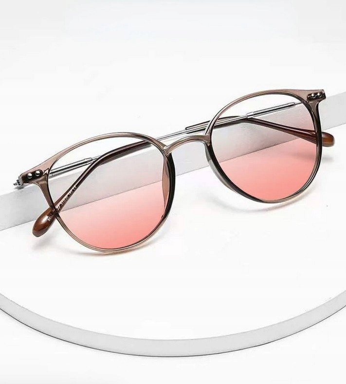 Okulary korekcyjne różowe soczewki, ramki brązowo srebrne do dali -2