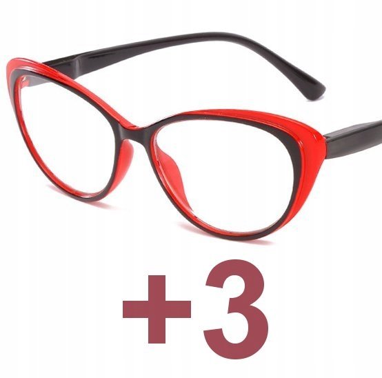 Okulary do czytania kocie czarno-czerwone +3