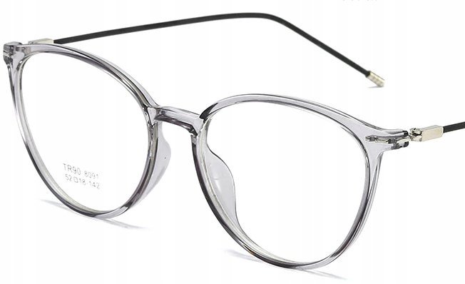 Okulary minusy kocie kujonki oczy korekcyjne szare -3.75