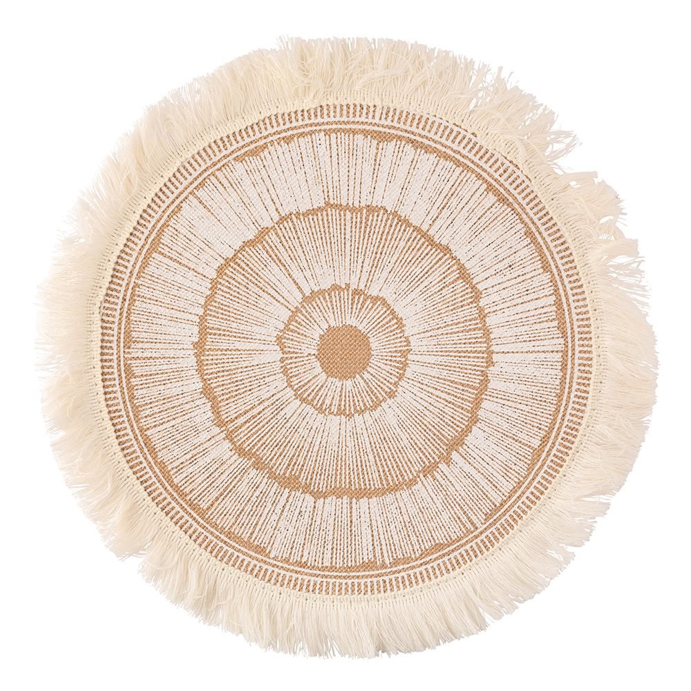 mata stołowa jutowa z frędzlami śr. 38 cm dek. boho
