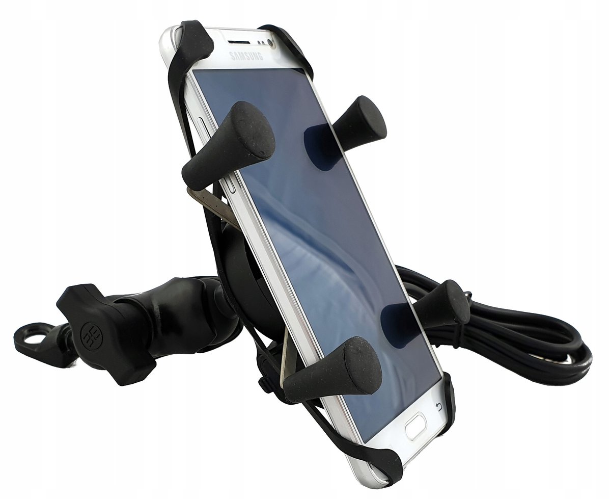 MOTOCYKLOWY UCHWYT X NA TELEFON LUSTERKO USB