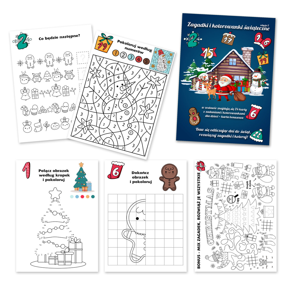 Kalendarz Adwentowy zadania i kolorowanki zagadki świąteczne edycja 2