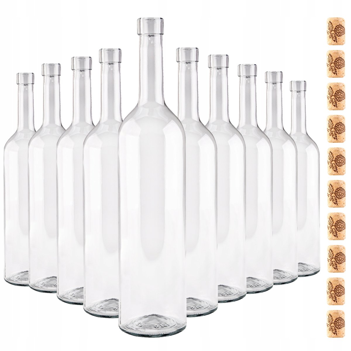 SZKLANE BUTELKI Z KORKAMI NA WINO DO WINA 750 ML BORDEAUX ZESTAW 10 SZTUK