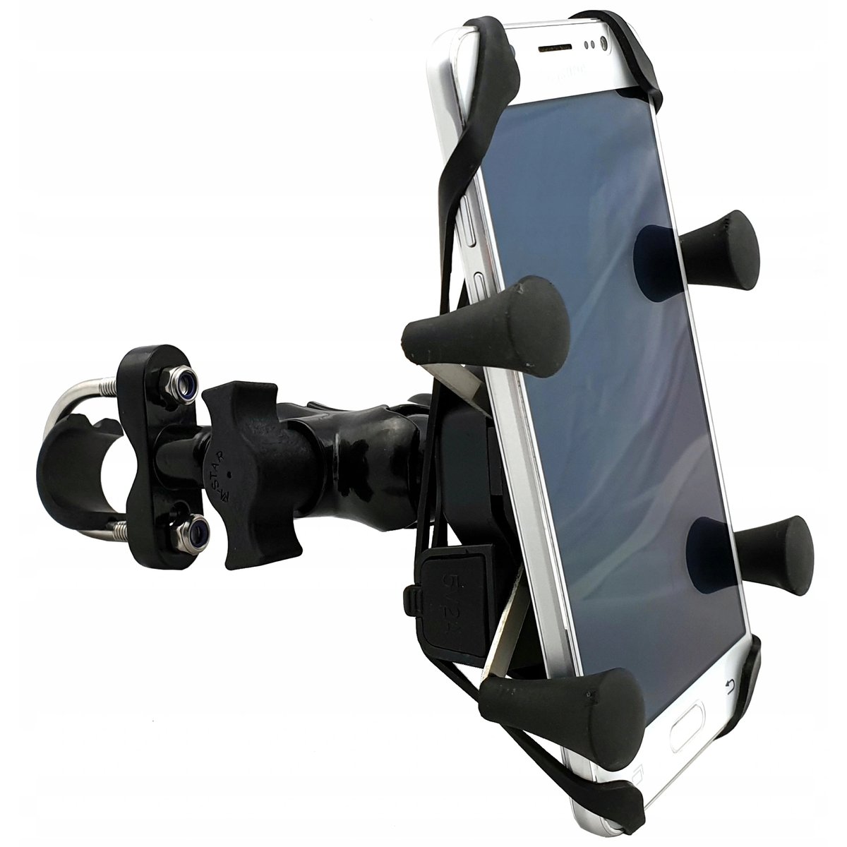 MOTOCYKLOWY UCHWYT TELEFON KIEROWNICĘ ŁADOWARKA USB 2A ŚRUBA RAMY STABILNY