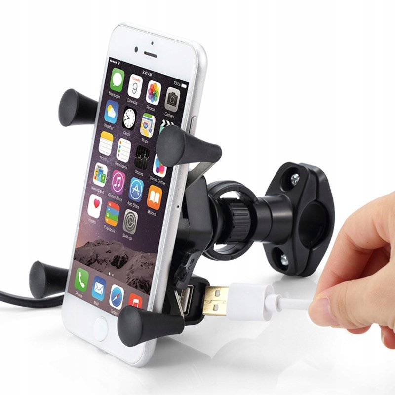 Motocyklowy uchwyt x na telefon kierownica usb