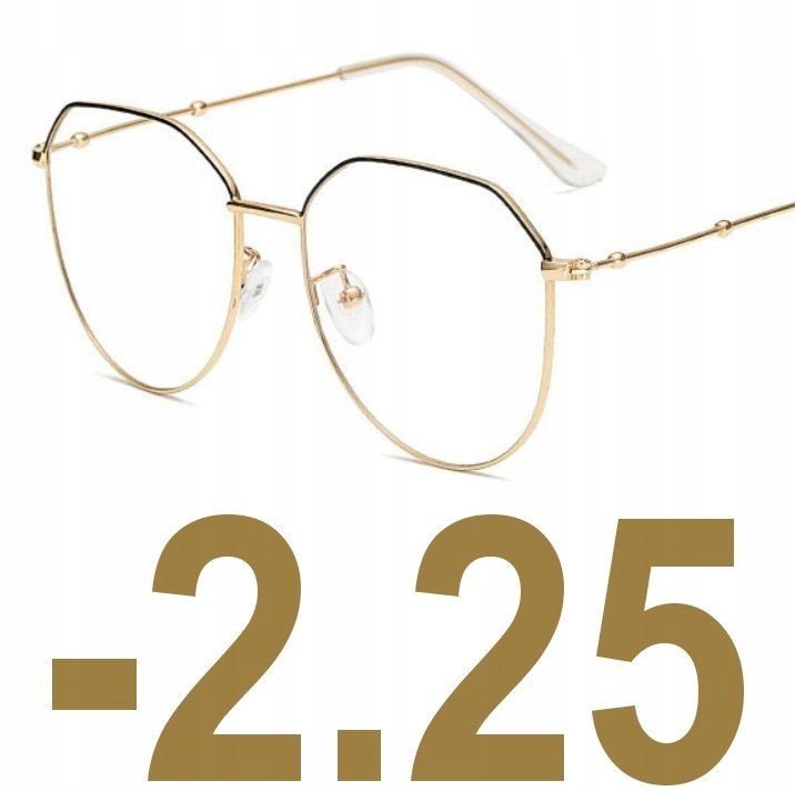 Okulary korekcyjne złoto-czarne ładne metal -2.25