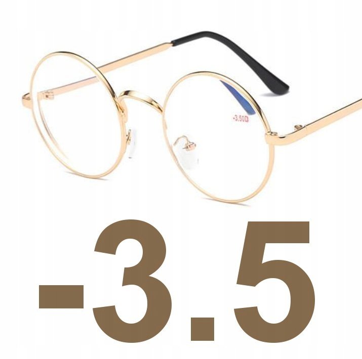 OKULARY KOREKCYJNE okrągłe złote -3.5