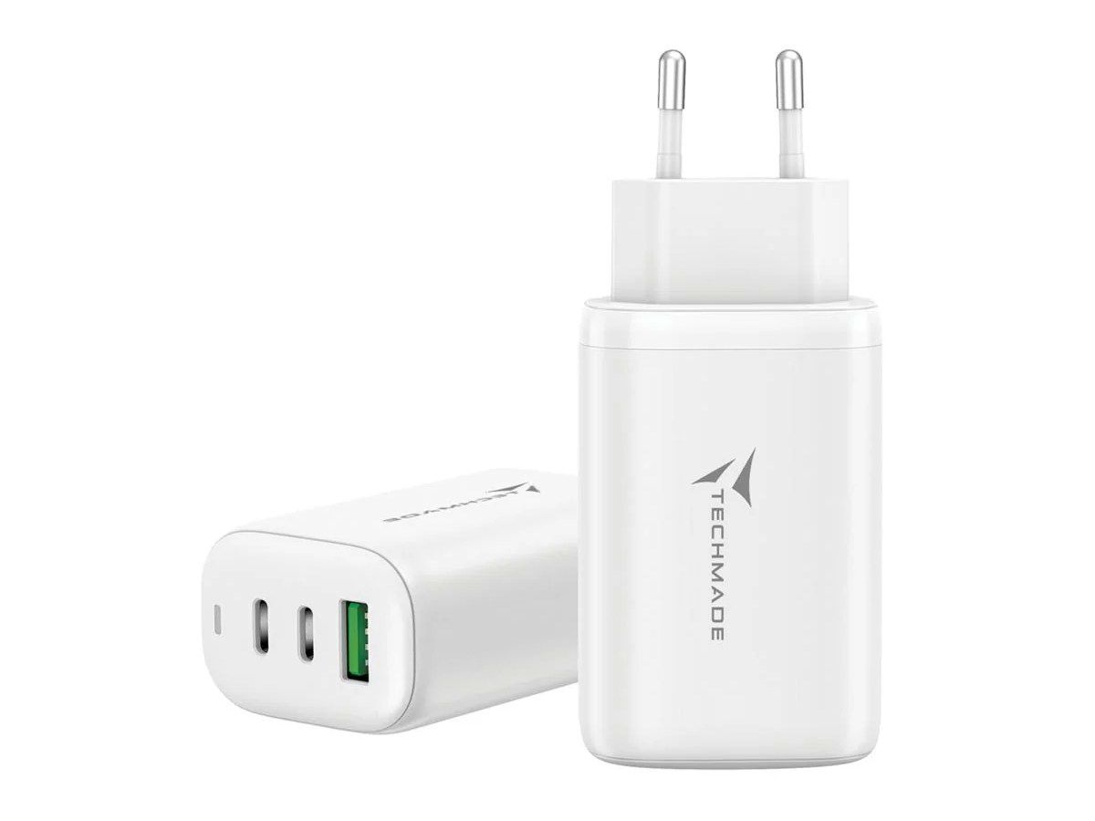 Potrójna ładowarka Techmade 65W GaN USB-C USB-A White