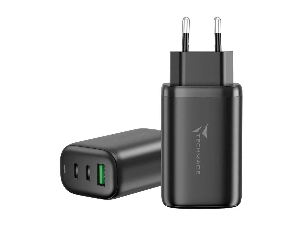 Potrójna ładowarka Techmade 65W GaN USB-C USB-A Black