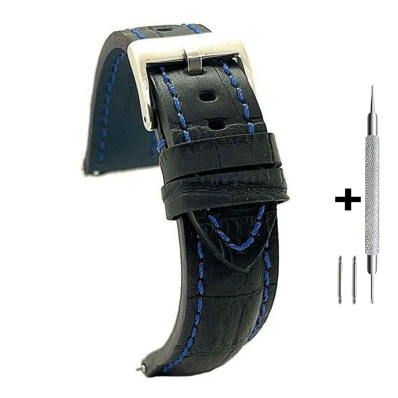 Czarny pasek 22 mm skórzany DILOY 395.22.52 + GRATIS dwa teleskopy i narzędzie