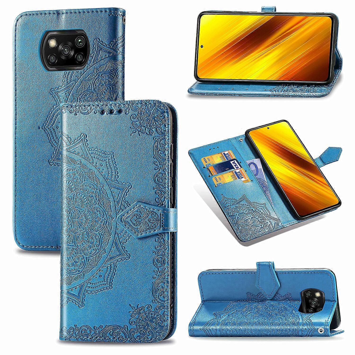 Gangxun Etui na Xiaomi POCO X3 Pro Skórzany Pokrowiec na portfel Emboss Mandala Magnetic Flip Protection Odporny na wstrząsy - Różowe złoto Niebies...