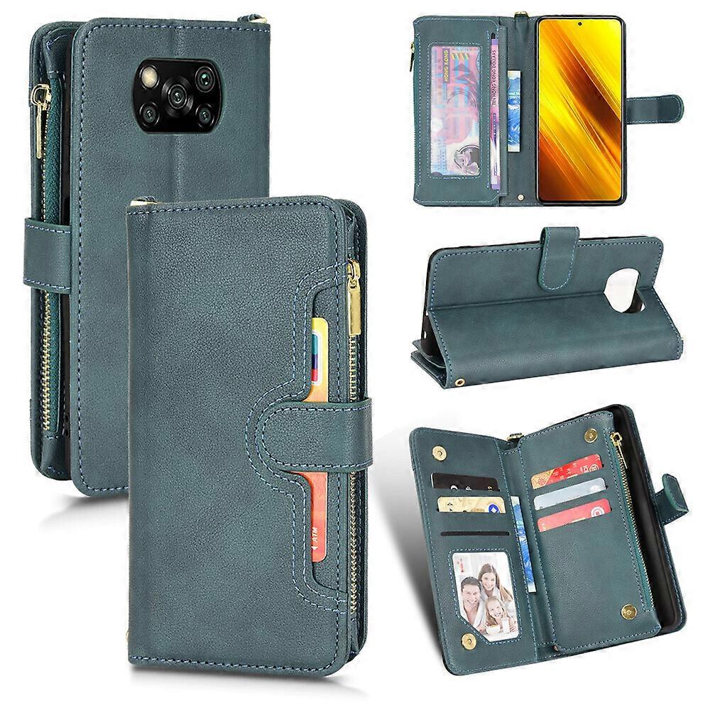 Gangxun Etui na Xiaomi POCO X3 NFC Cover Zipper Magnetyczny portfel Uchwyt na karty PU Skórzane etui z klapką Zielony A