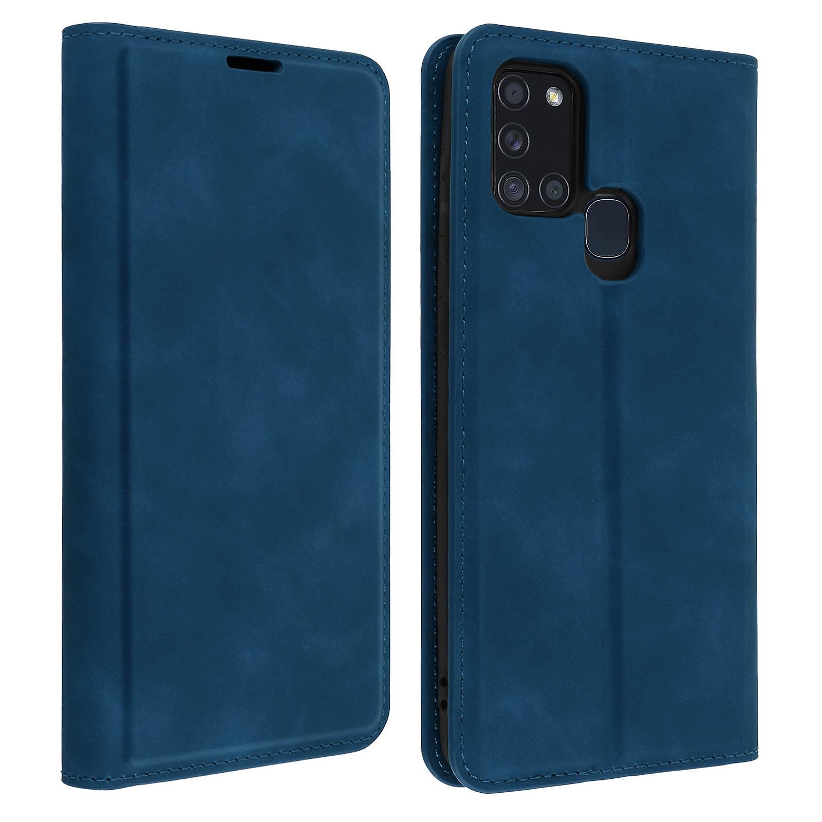 Avizar Etui Galaxy A21s Soft Touch z funkcją podstawki i portfelem - ciemnoniebieski Bleu Nuit