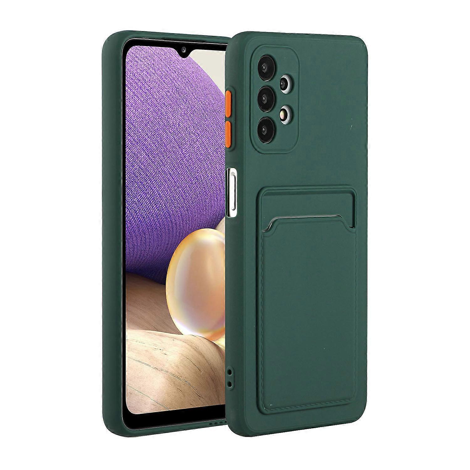 Dobrze chronione miękkie etui na telefon z TPU z etui na kartę do Samsung Galaxy A52 4G / 5G / A52s 5G Ciemny zielony