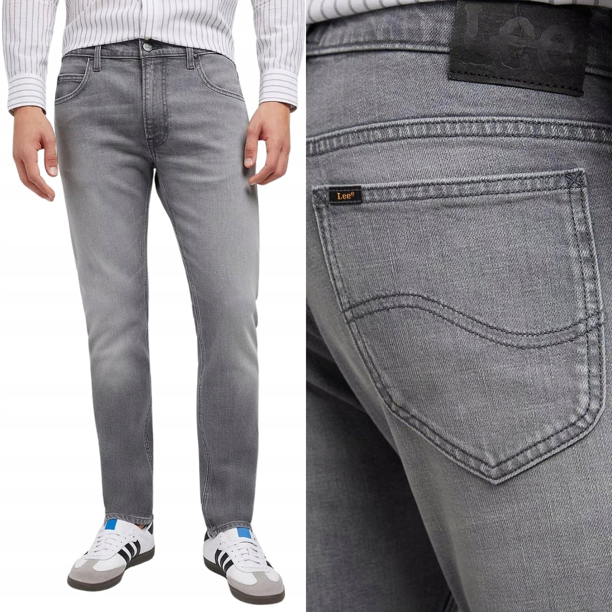 Lee RIDER SLIM Worn In Mid Grey DOPASOWANE SZARE SPODNIE JEANSOWE W30 L32