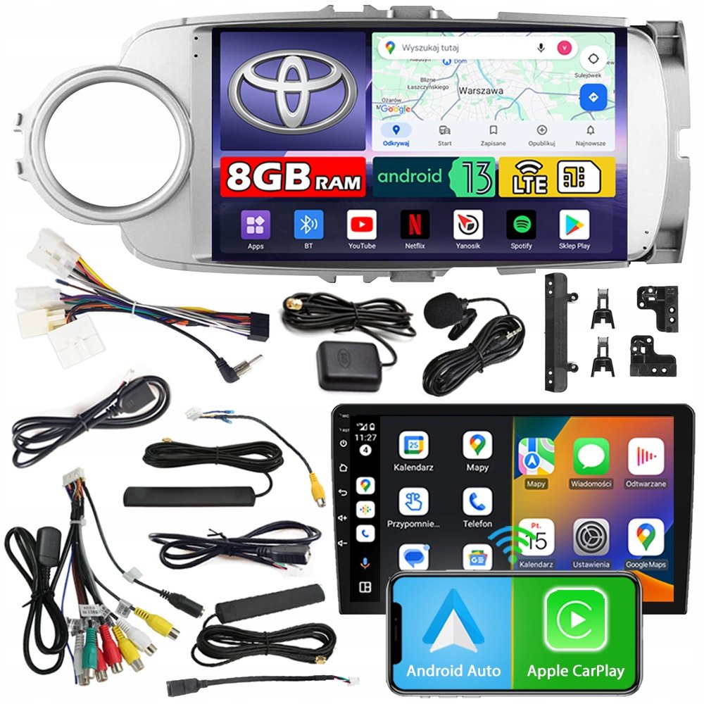Radio samochodowe NCS ZQ9 TOYOTA YARIS 3 2011-2020 SILVER Android 8GB LTE