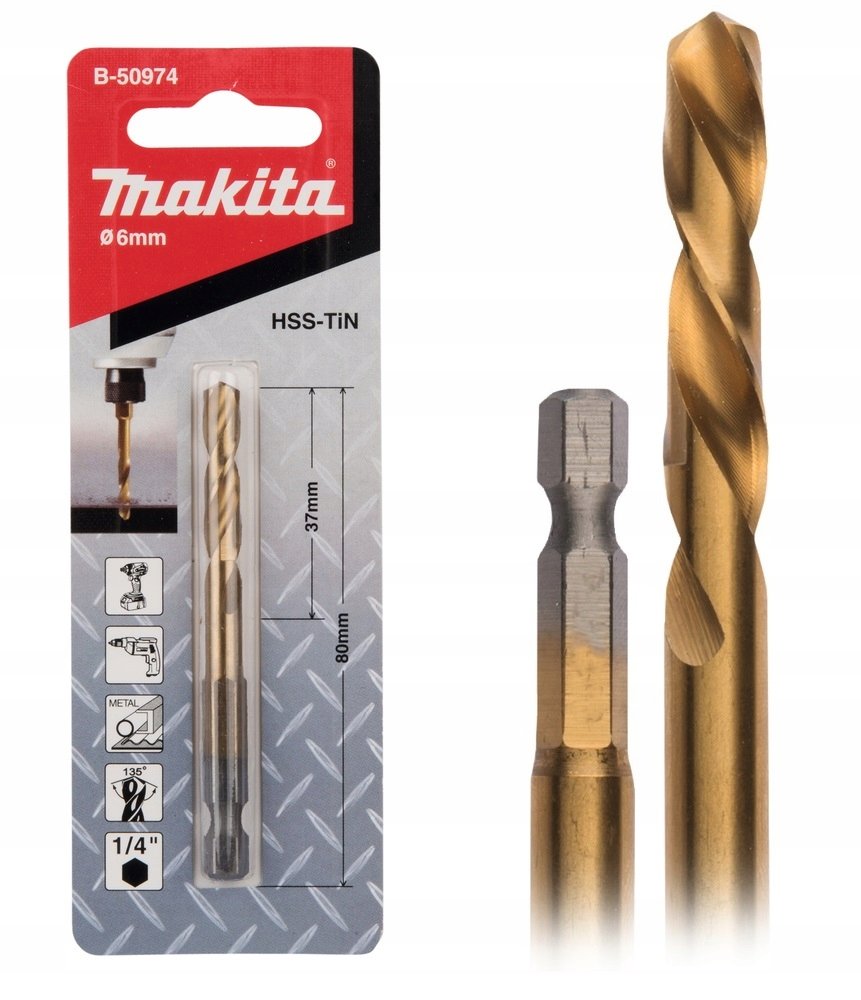 MAKITA WIERTŁO DO METALU HSS-TIN 6x80 mm HEX 1/4