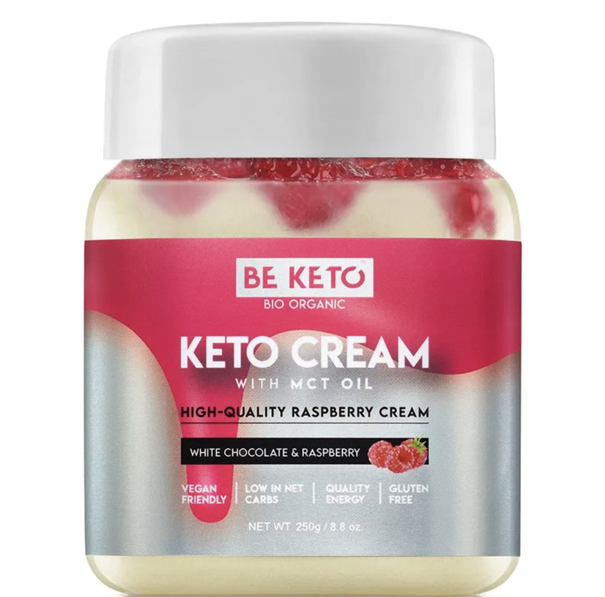 BeKeto Keto Krem o smaku białej czekolady i maliny 250g