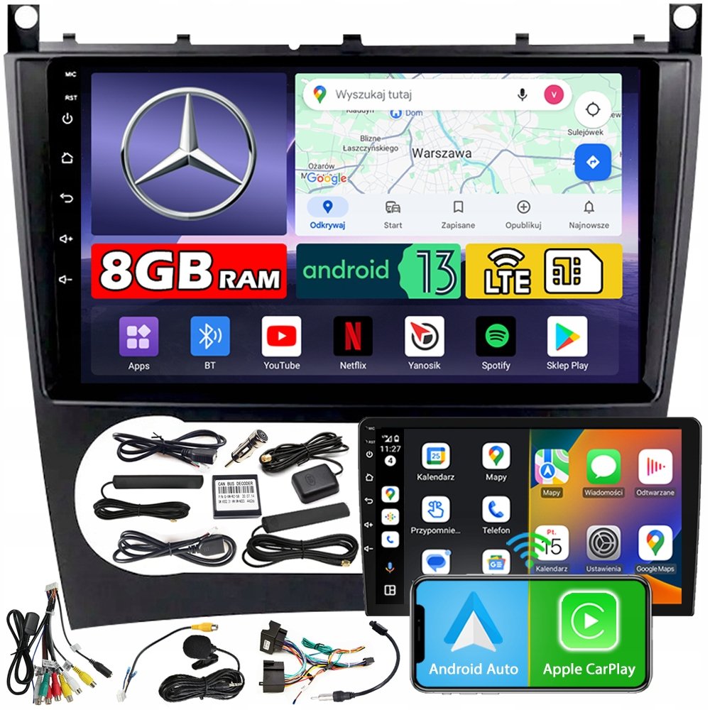 Radio samochodowe NCS ZQ9 MERCEDES-BENZ W203 W209 2000-2007 Android 8GB LTE