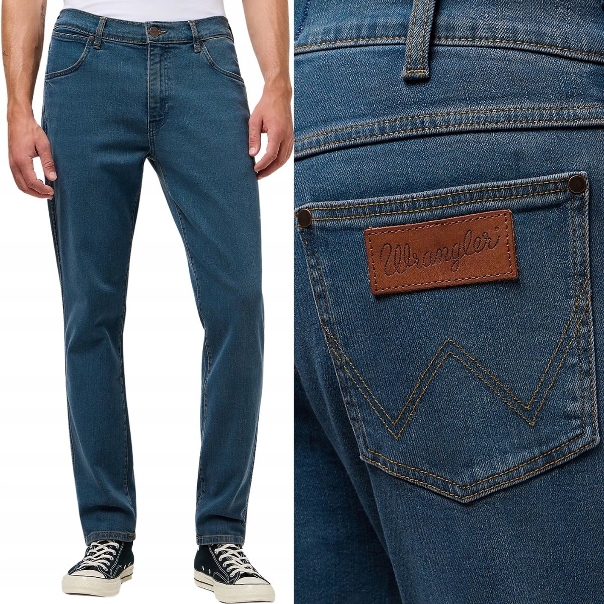 Wrangler Larston Slim Stormy Wash Spodnie Jeansowe Ciemny Dżins W31 L32