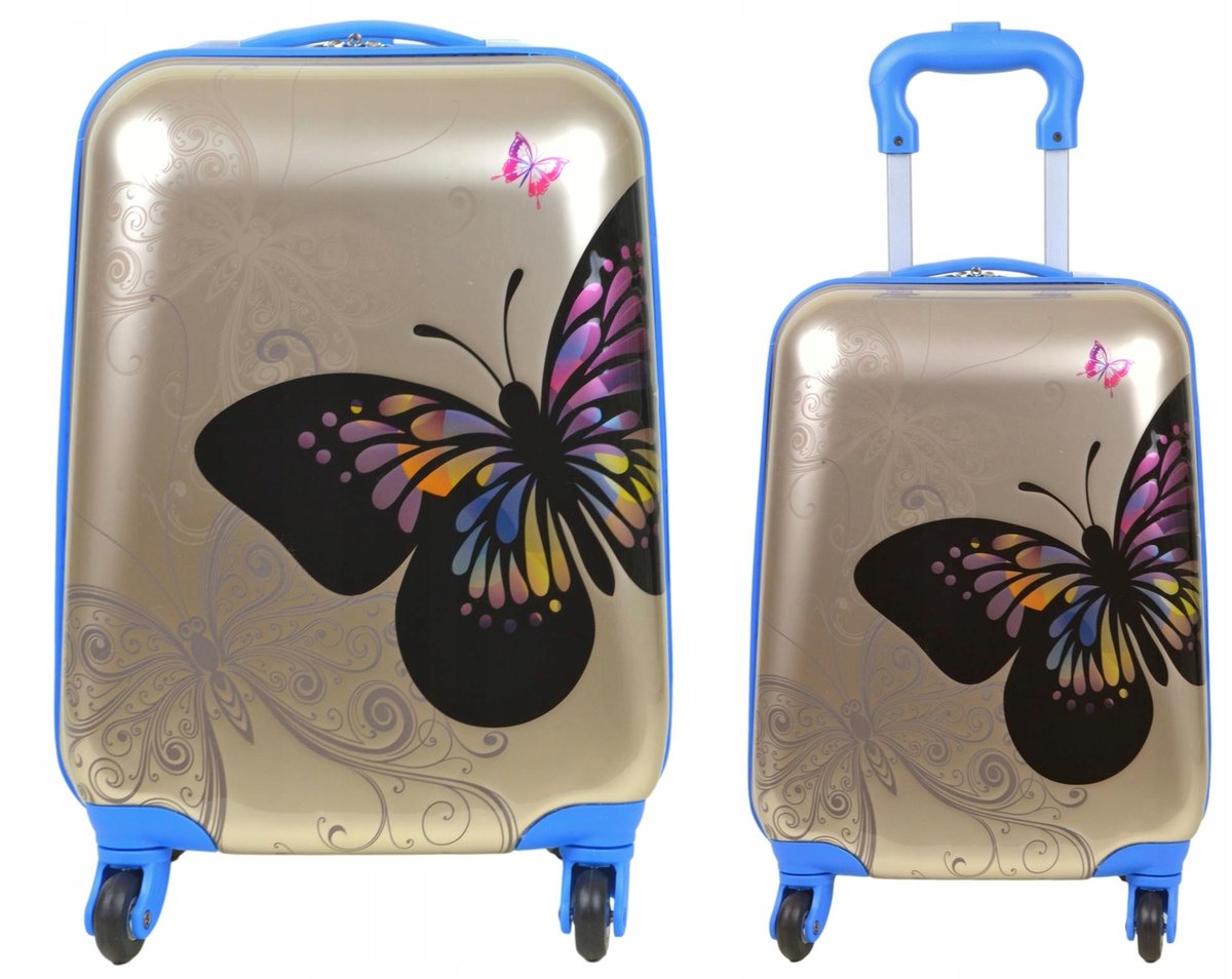 Walizka kabinowa na kółkach dla dziecka z motylkiem - kolor złoty